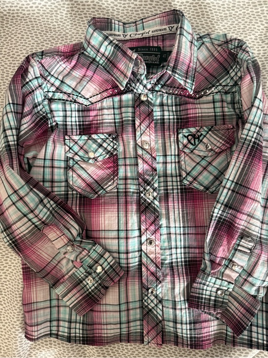 Cowgirl Hardware Other - Cowgirl Hardware Girls Plaid Button-Down Shirt in Pink & Teal